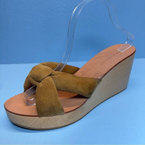 Loeffler Randall Taylor Platform Wedge Heel Sandals in Sienna Tan Suede 11 - Picture 1 of 12
